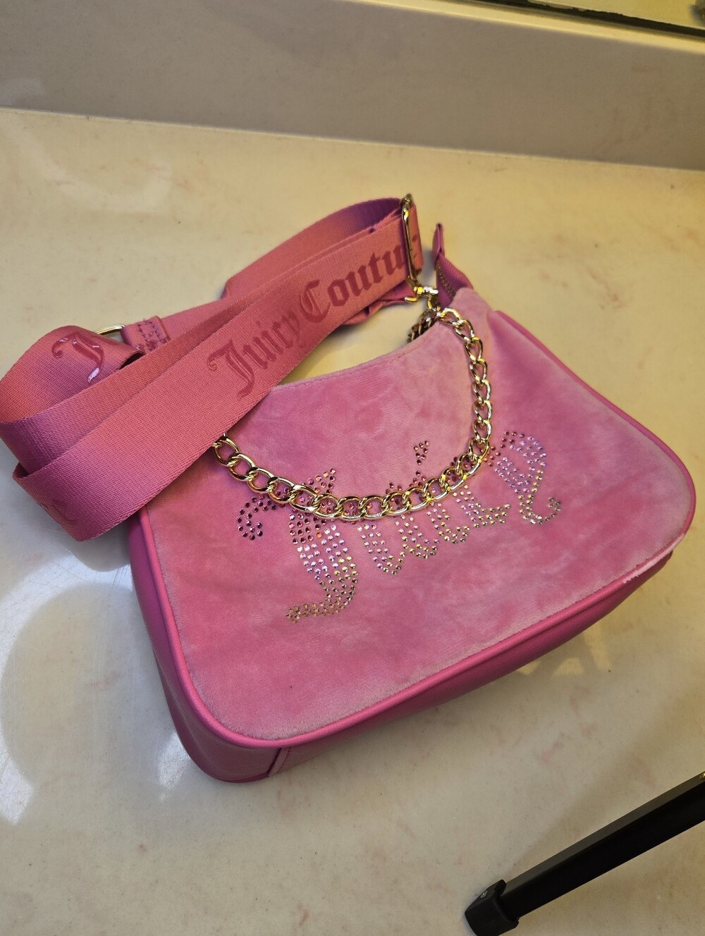 Juicy Couture Pink Logo Shoulder Bag with Chain Accent